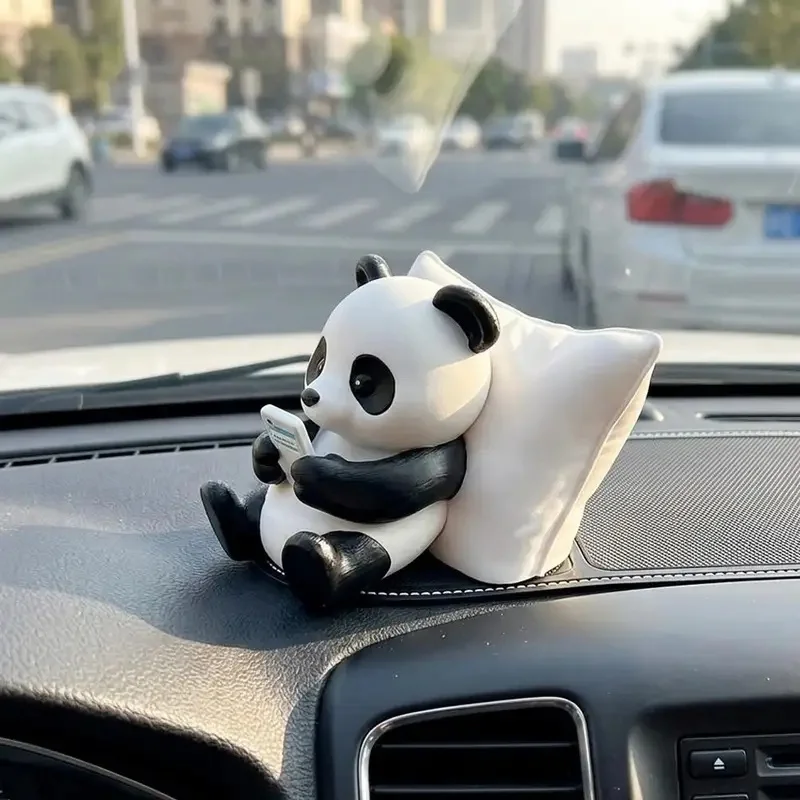 Panda Sculpture Ornament, Desktop Office Decoration, Car Decor, Creative Animal Model, Collectible Figurines, Car Ornament