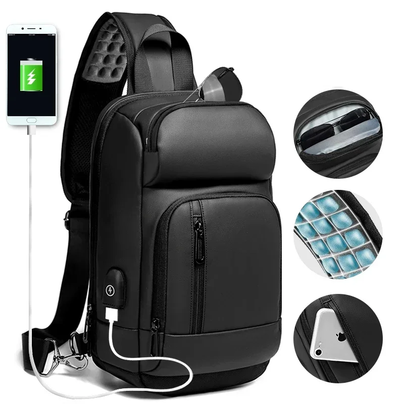 EURCOOL Messenger Bag for Men 9.7” IPad Chest Pocket Crossbody Water-Proof Pack Bags Multi-Function Shoulder Backpack