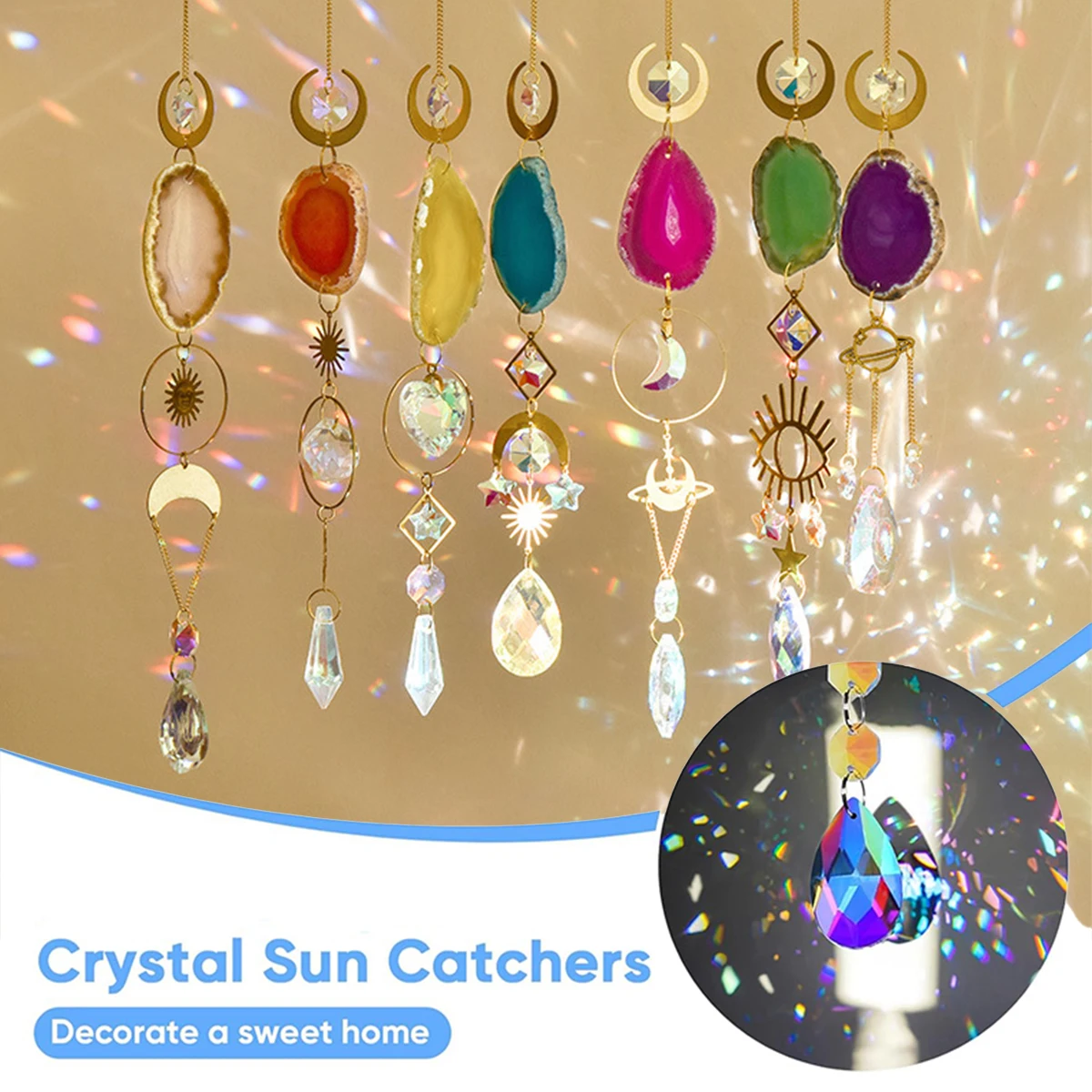 

Crystal Sun Catchers Window Hanging Natural Agate Crystal Wind Chimes SuncatchersGarden Rainbow Maker Indoor Outdoor Decor