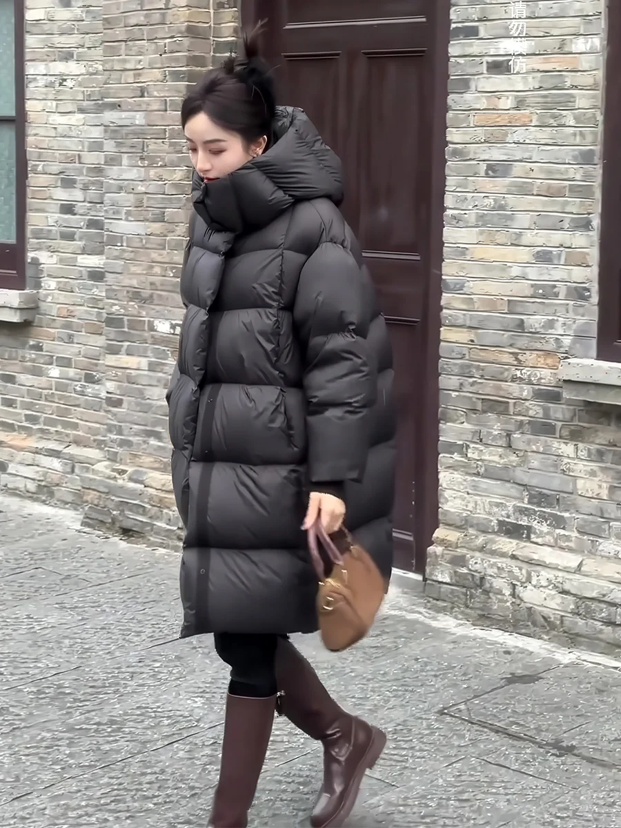 Cappotto da donna con cappuccio Bla Puffer Jaet Thi caldo lungo sciolto invernale New Sle 2025 Pendolarismo Sle bianco Du down