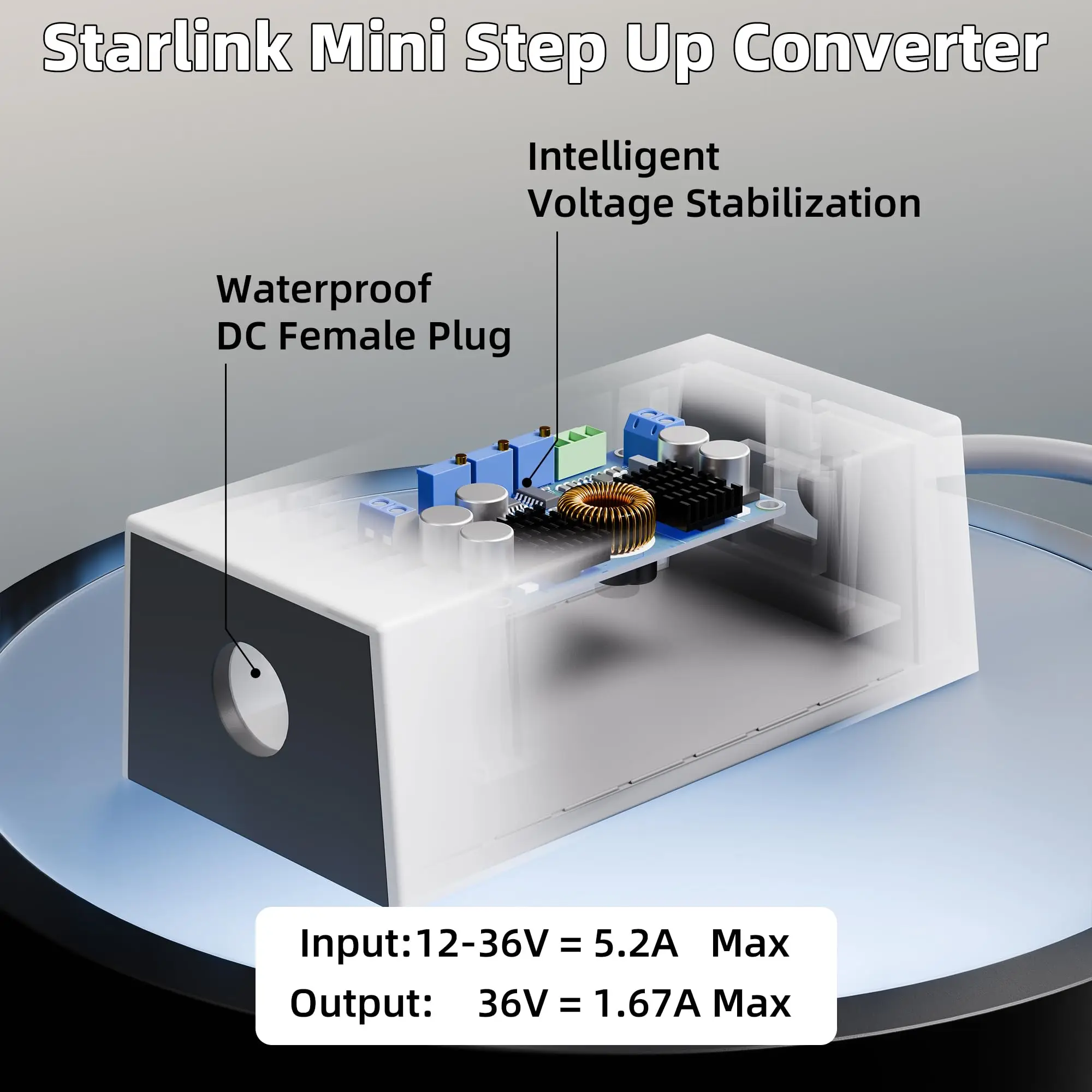 Starlink Mini 12V Battery Adapter with Step Up Converter Battery O Ring Cable to DC Female 12V-24V to 36V Step Up Booster