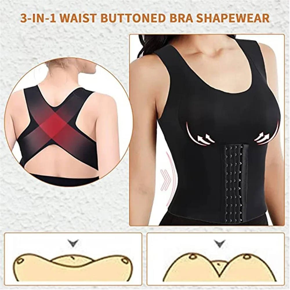 Women\'s 3 In 1 Waist Button Bra Styling Clothing Posture Corrector Weight Loss Cross Back Underwear Belly Sleeveless T-Shirt ﻿