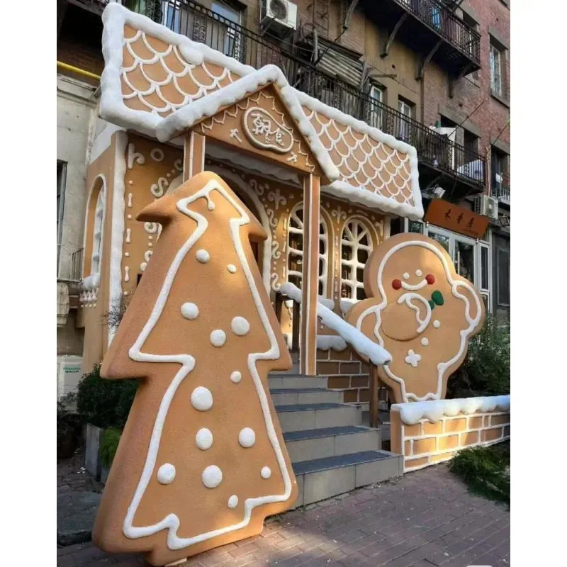 For Christmas Foam Snowman Gingerbread Man Elk Santa Claus Fiberglass Sculpture Winter Holiday Igloo Decorative Statue