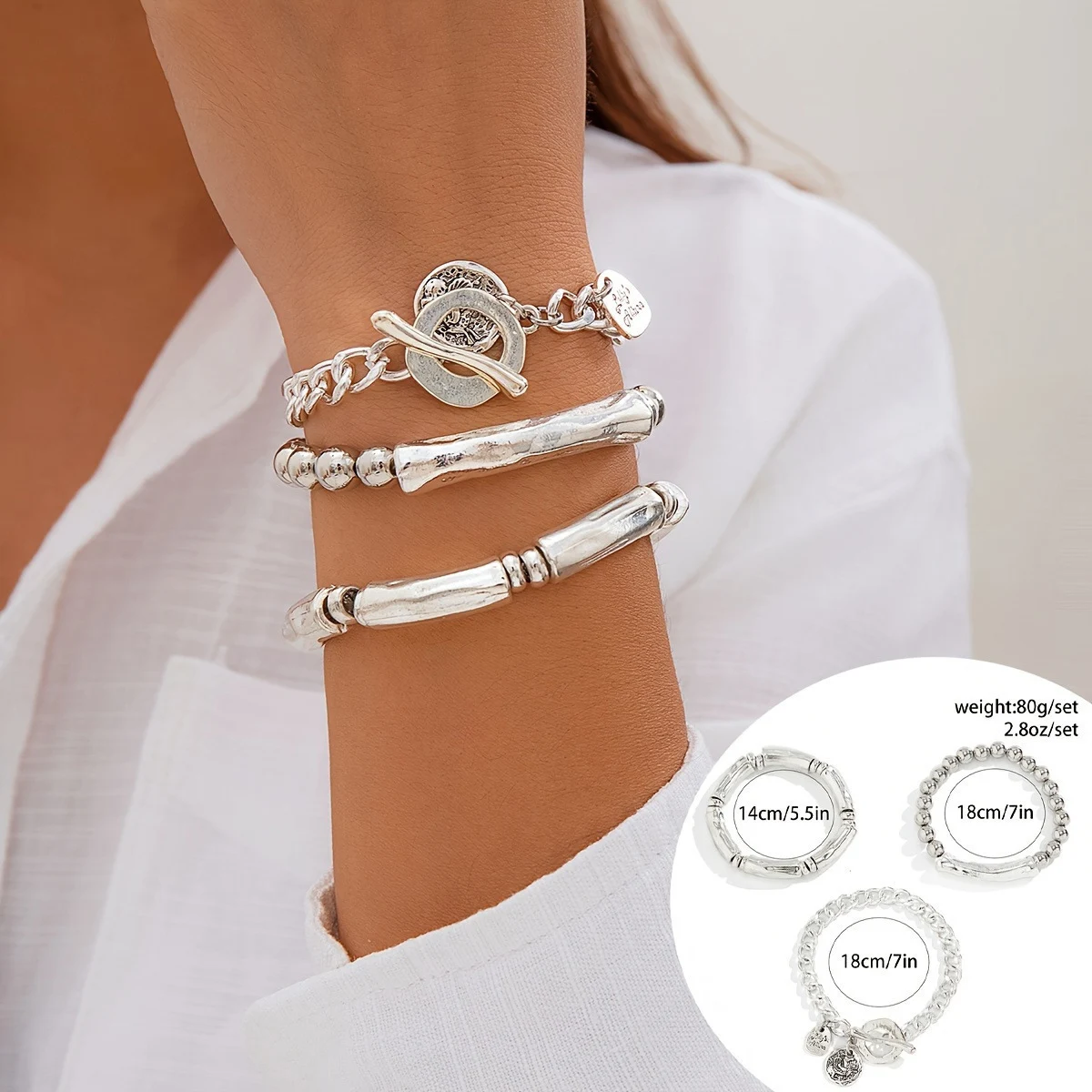 3Pcs/Set Vintage OT Buckle Coin Pendant Bracelet for Women on Hand Goth Open Charm Bangles Couple Friends Jewelry Gift