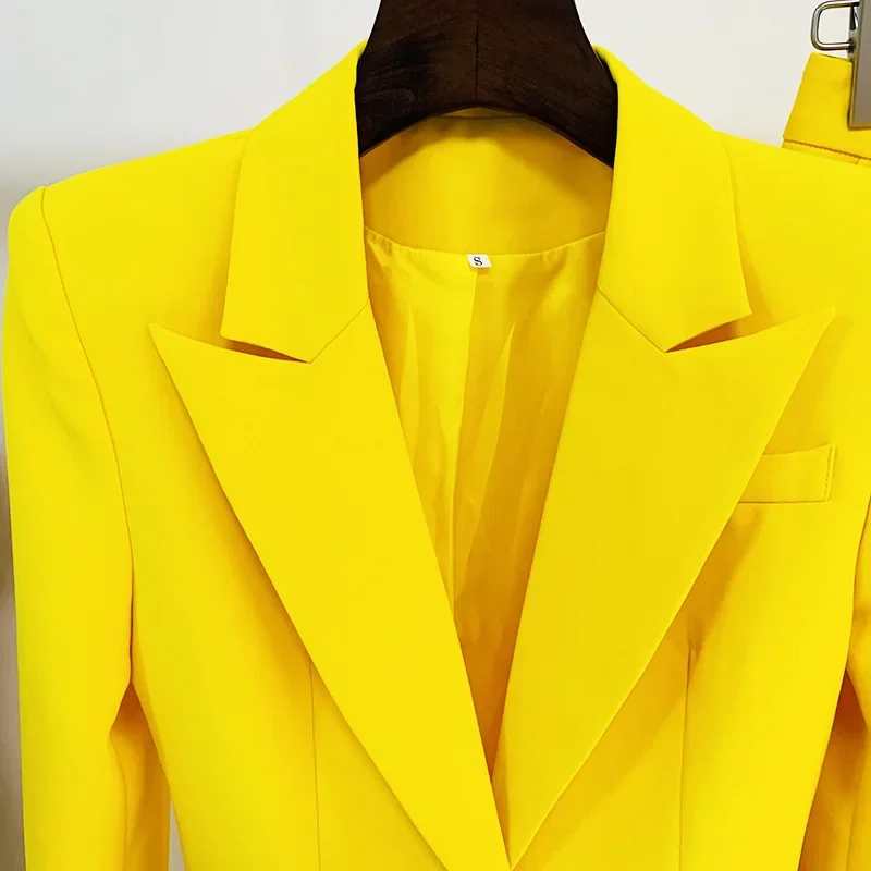 Ensemble 2 pièces en coton jaune pour femme, vêtements de travail, robe de Rh, vêtements de bureau formels, vêtements évasés, printemps