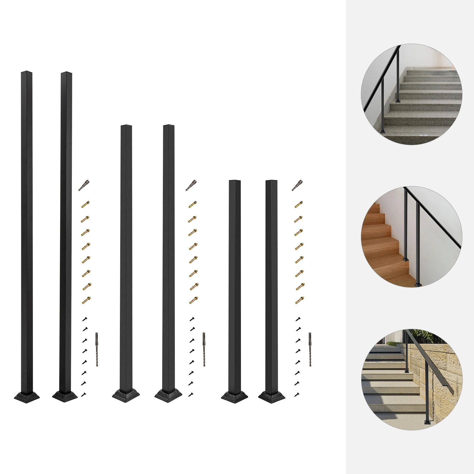 2Pcs Deck Railing Wrought Iron Handrail Post Kit, Stair Balusters Posts, Handrails for Outdoor Steps, Stair Handrail Railing for