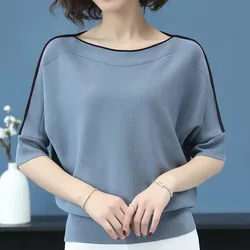 Women's Ice Silk Knitted Blouse,Short Sleeve,Loose Shirt, Thin Tops, Women's Clothing, , Summer Fashion, 2024 New,14425