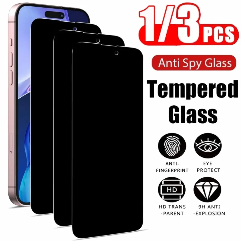 Protector de pantalla de privacidad antiespía para iPhone 17 16 15 14 13 12 11 Pro Max, película anti-miradas, 1/3 piezas