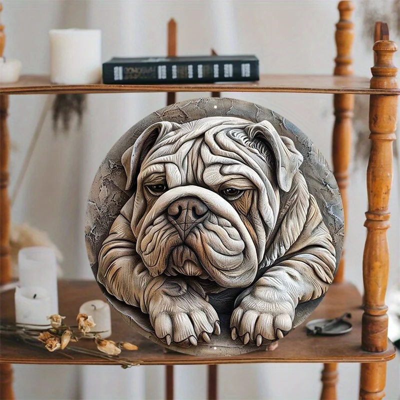 Aluminum Metal Sign Statue Of English Bulldog Round Aluminum Sign Door Hanger Wall vintage  room decor garage farmhouse decor