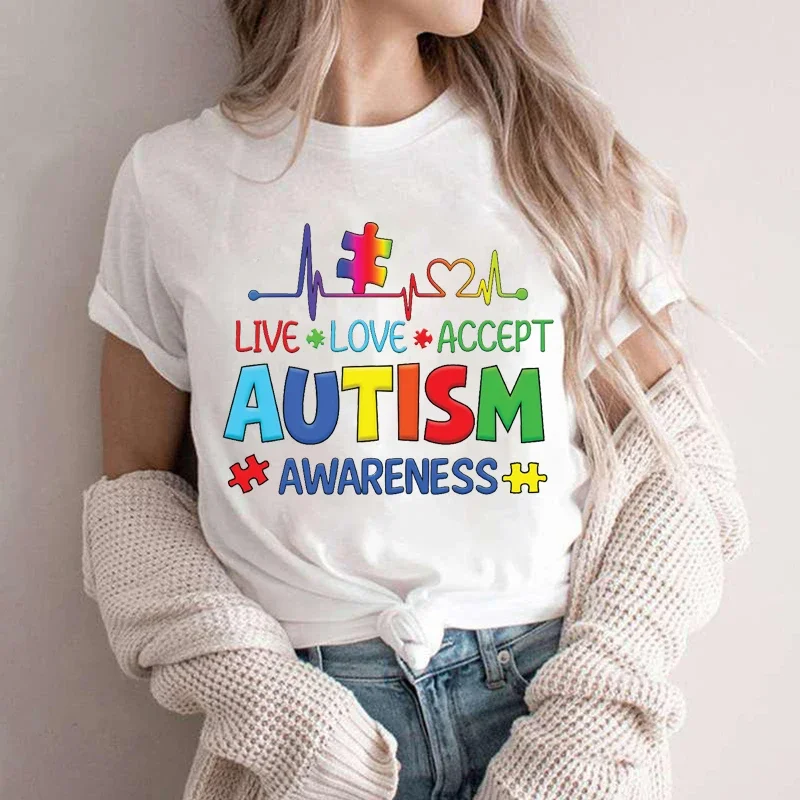 Women Clothing Live Love Accept Autism Awareness T-shirts for Women Unisex Clothes Awareness Month Tshirts Autism Summer Tshirts