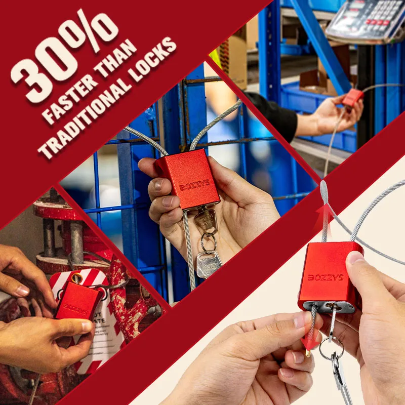 BOZZYS 4mm Adjustable Cable Lockout Padlock with 3 keys LOTO Locks Bike, Locker, Gate, Toolbox Lock out Safety