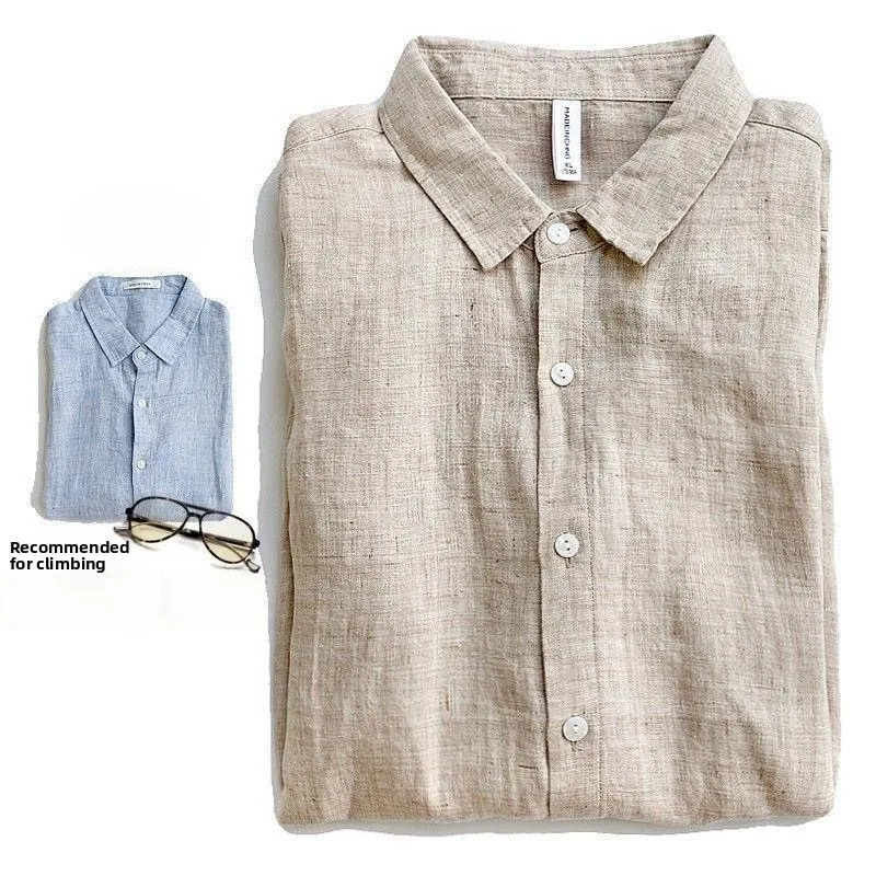 Loose Fit Long Sleeve Men's Shirt Wrinkles Cotton Linen Casual Breathable Summer Workwear Open Cardigan Pure Color Button down