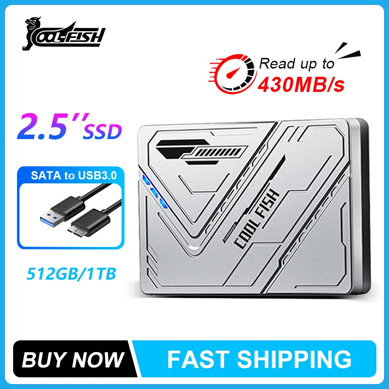 CoolFish Portable SSD 1TB 512GB External Hard Drive High-speed Solid State Drive External Storage Decives Hard Disks for PC/ Mac