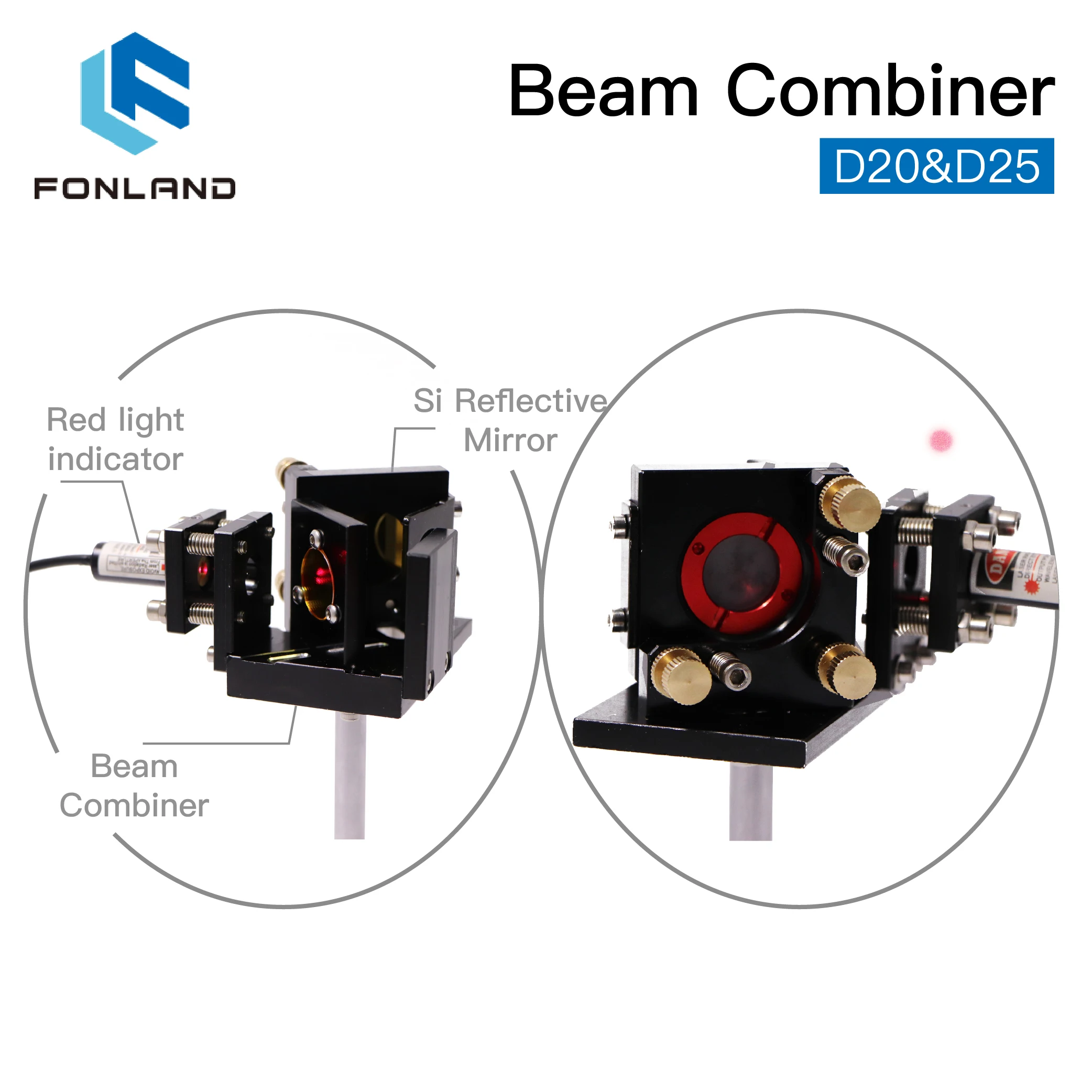 FONLAND ZnSe Laser Beam Combiner Set D20/25mm ZnSe Beam lens+Combiner Mount Red Pointer for CO2 Laser Engraving Cutting Machine