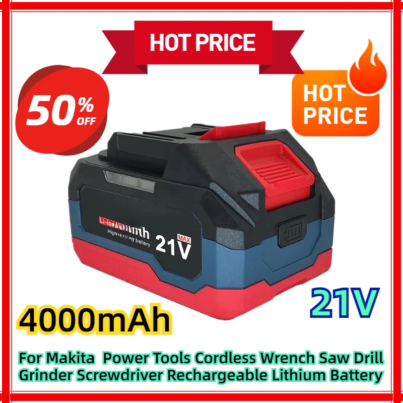 

For Makita Power Tools Cordless Wrench Saw Drill Grinder Screwdriver 21V 4.0Ah Rechargeable Lithium Battery