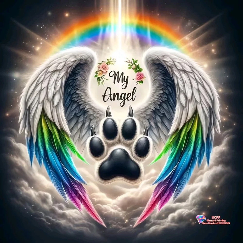 

My Angel Pet Paw with Rainbow Wings 5D DIY Diamond Painting Set with Square and Round Diamonds Handmade Crafts Home Decor Gifts