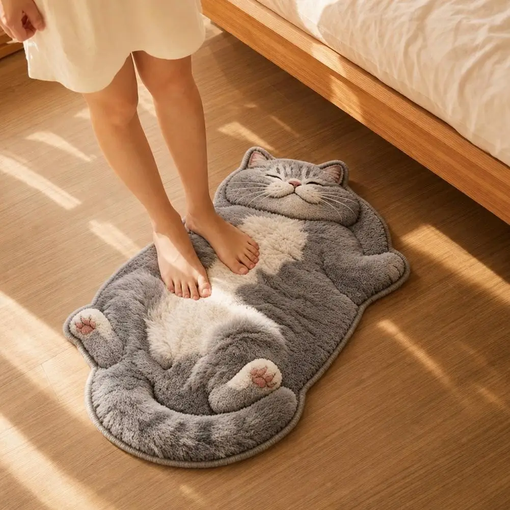 40x60cm Adorable Fun Cat-Shaped Area Rug  Soft Plush Mat Thickened Cushion Anti Slip Backing For Bedroom Bedside Bathroom Home