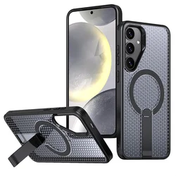 Fashion Breathable Heat Dissipation For Magsafe Phone Case For Samsung Galaxy S24 25 Ultra Plus PC Shockproof Hide Bracket Cover