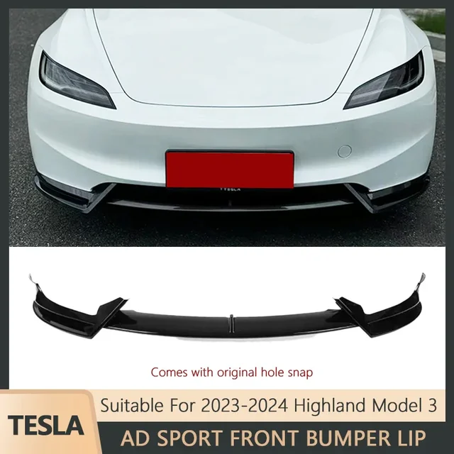 Zderzak przedni Dyfuzor podbródka Zestaw karoserii Spoiler Deflektor Akcesoria tuningowe do Tesla Highland Model 3 Black Carbon 2023-2024+