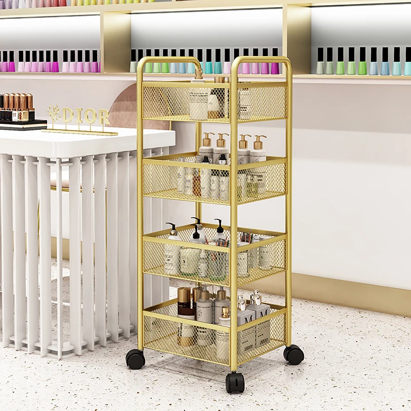 Beauty Salon Auxiliary Cart Gold Organizer with Wheels for Nail Tattoo Hair Tools Sleek and Efficient Storage Solution