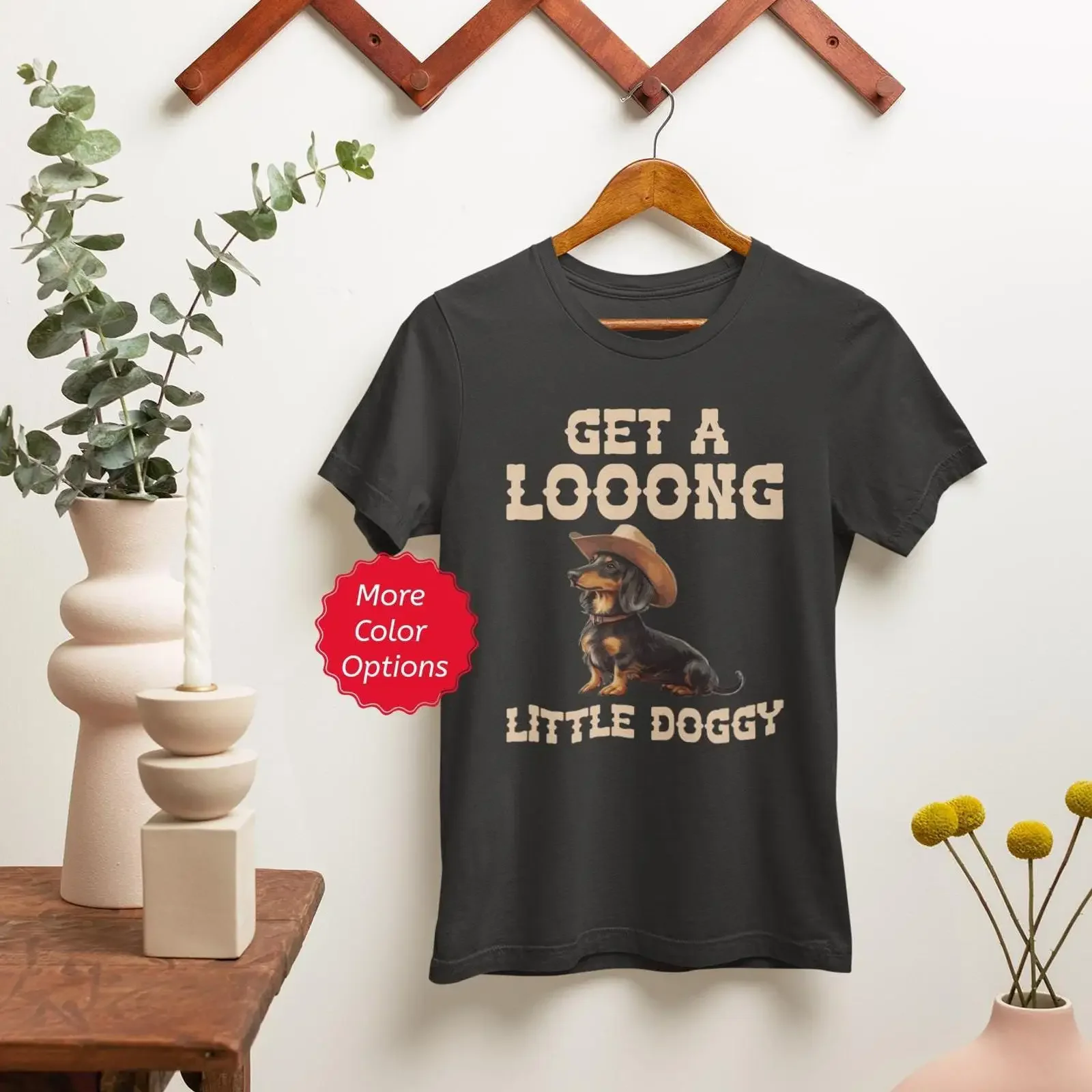 Get A Long Little Doggy Dachshund T Shirt Cowboy Hat Wiener Dog Funny Sausage For Lover  vintage Washed Unisex Stylish Soft