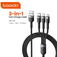 Toocki 3-in-1 USB Type C Charger Wire For iPhone Huawei Xiaomi Type-C Mobile Phone Data Cord USB Micro Fast Charging Cable