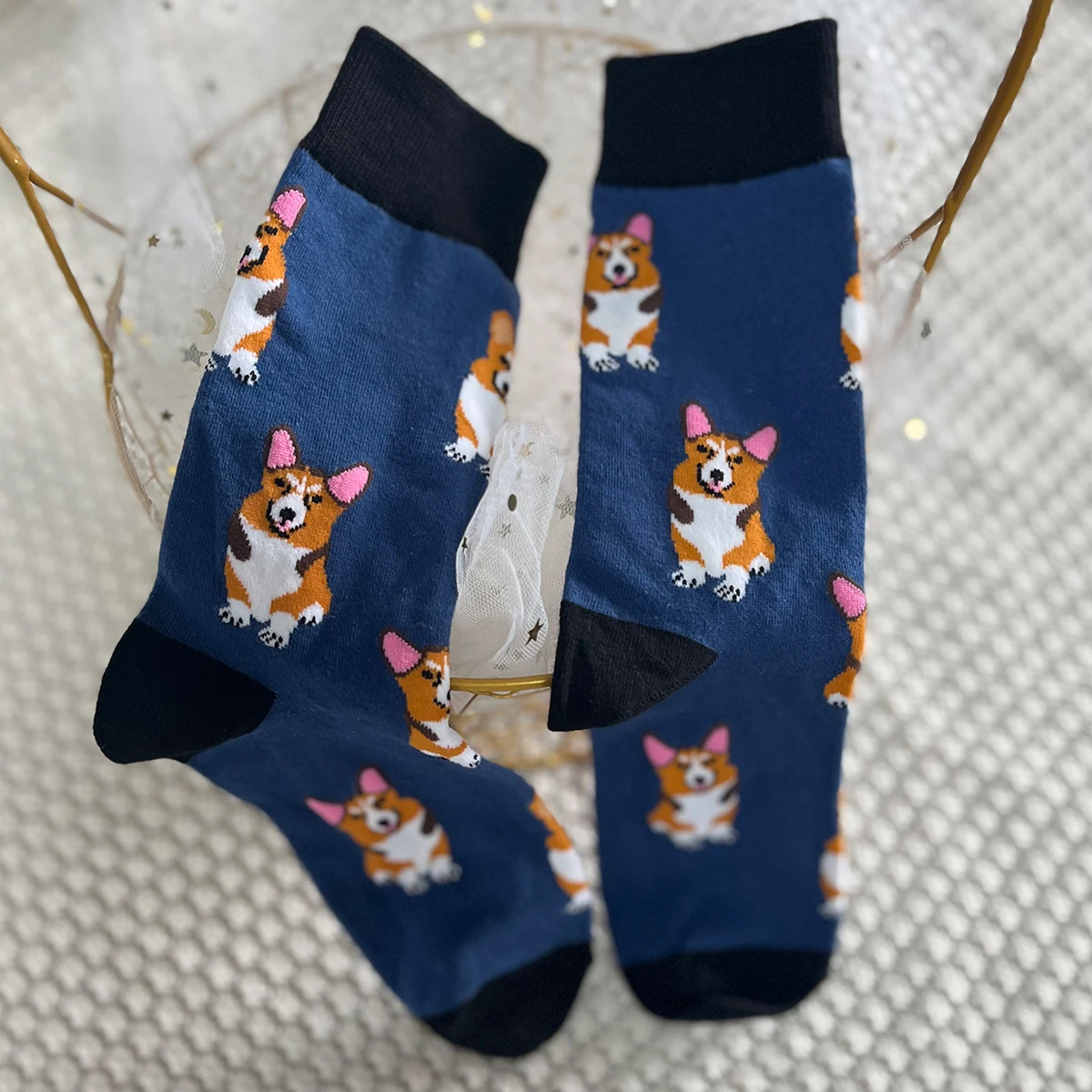 1 Pair Unisex Lovely Corgi Pattern Novelty Funny Comfy Mid Tube Socks Suit In All Seasons For Daily Street image 2