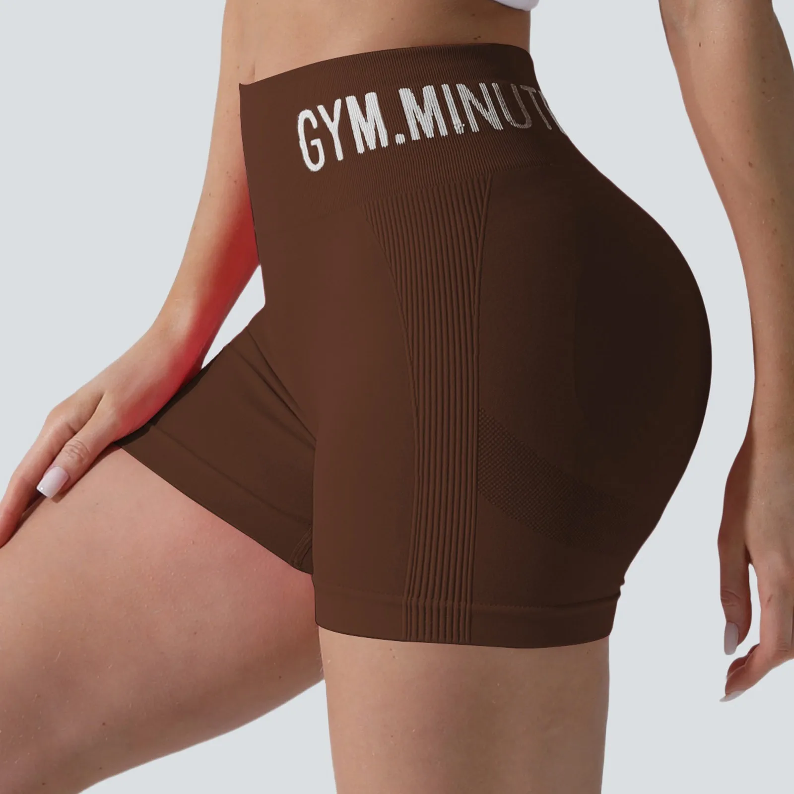 Nahtlose Yoga-Shorts für Damen, schmal geschnitten, hoch tailliert, elastisch, Hüftliftend, Sport-Shorts, Fitness-Shorts, gestrickte Leggings – Detail 20