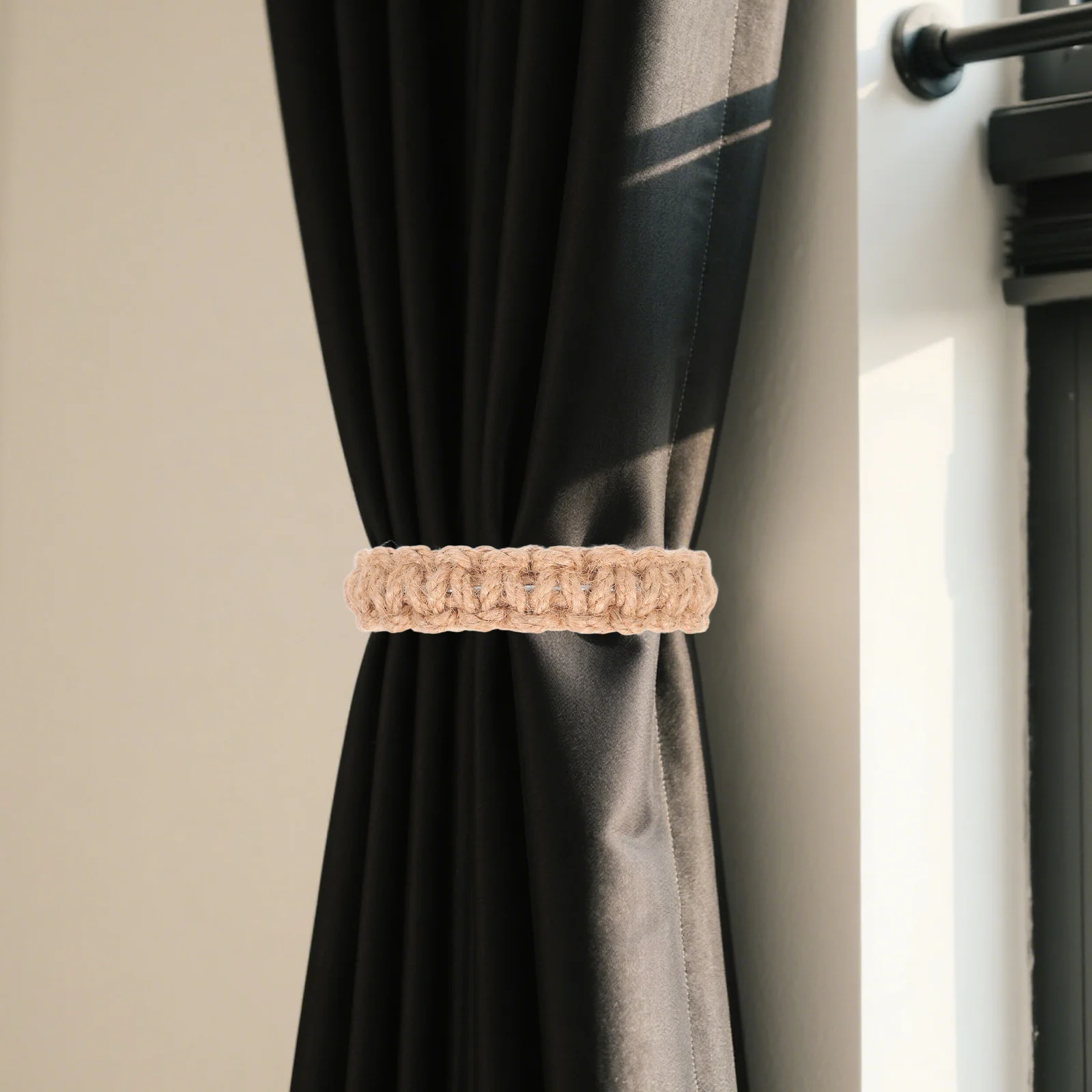 

4Pcs Rope Curtain Tiebacks Handmade Woven Jute Tie Backs for Drapes Boho Farmhouse Decor Curtain Holders No Drilling