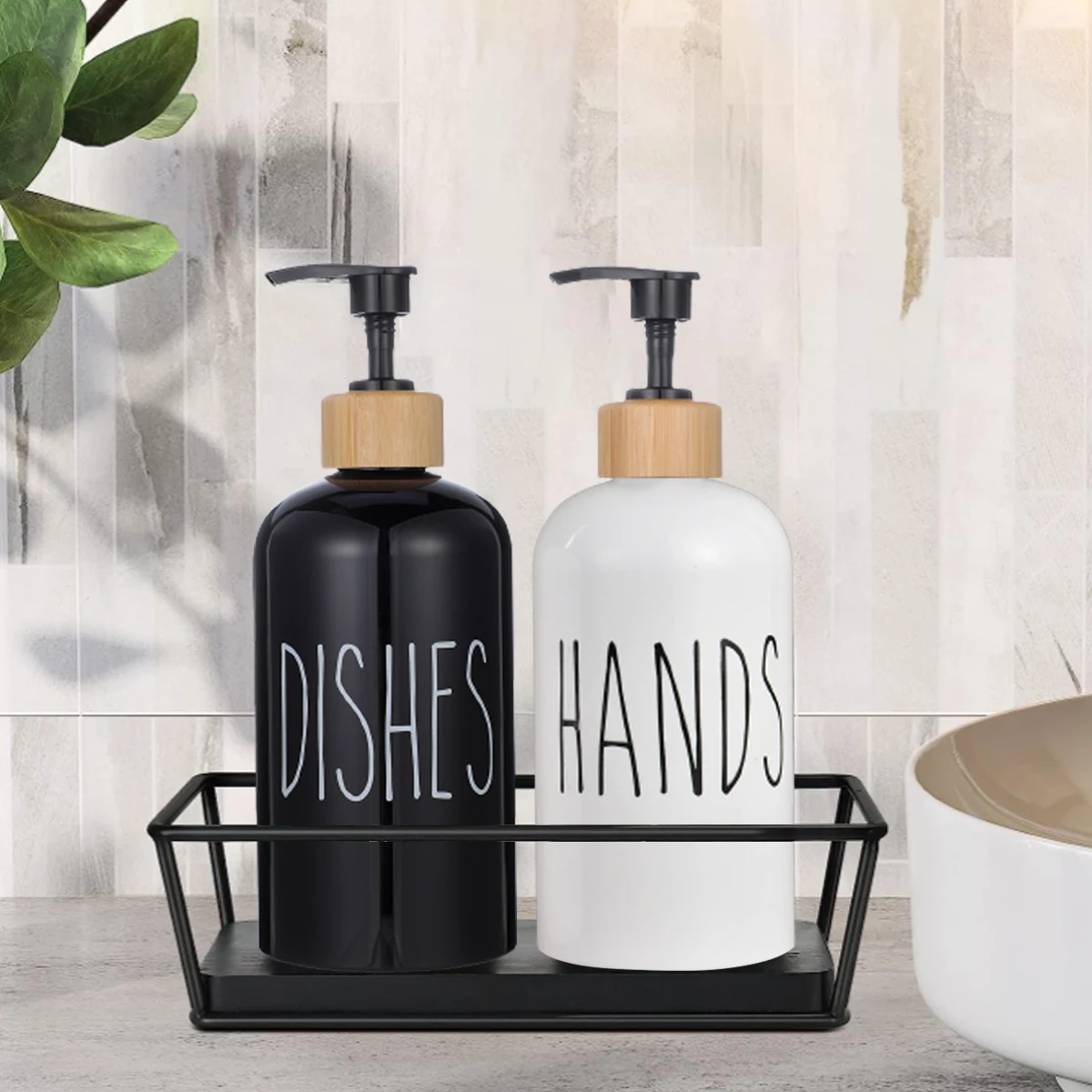 500ml Hand and Dish Soap Dispenser Kitchen Refillable Liquid Pump Bottle Soap Dispenser Printing Style Modern Farmhouse Decor