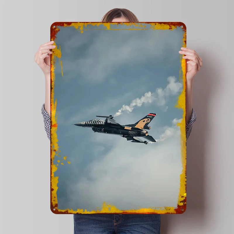 F-16 Fighting Falcon in Flight Tin Plaque Poster Customized Wall Art Retro Vintage Metal Signs for Man Cave Desk Decor Wand Deko