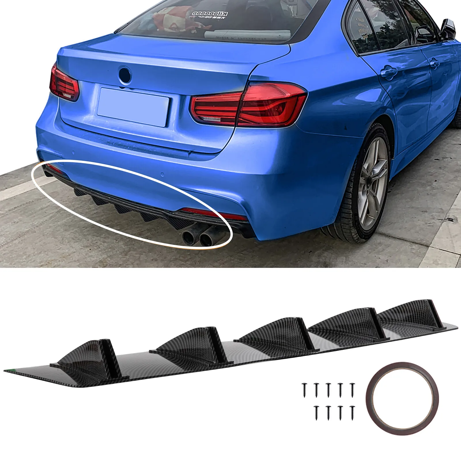 

Carbon Rear Bumper Diffuser 5 Fins Spoiler Lip Splitter For E90 E92 F30 F10 G30