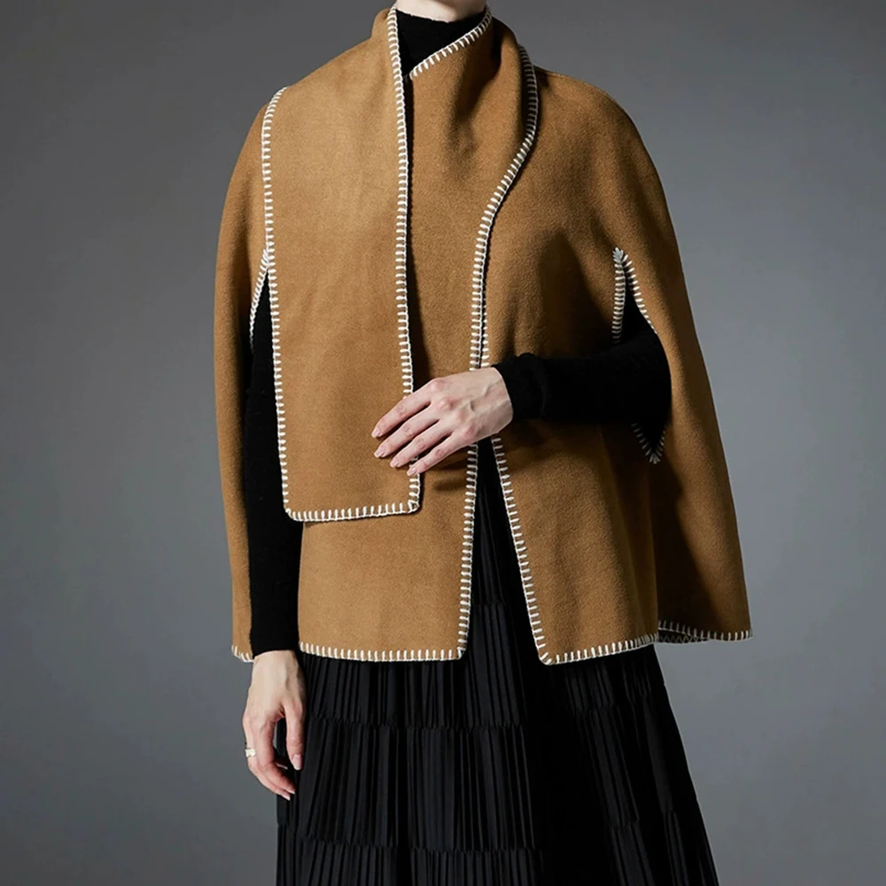 

Mid-to-high-end European and American spring, autumn and winter 2025 new double-faced wool sewing cape shawl-GZXX728