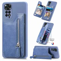 Card Holder Leather Zipper Wallet Magnetic Case For XiaoMi Redmi Note 14 13 12 11 11S 13C 10C X4 Pro 5G POCO X6 X3 NFC Bag Cover
