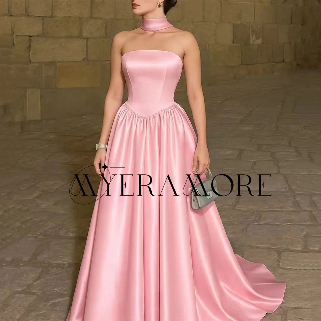 

Элегантные розовые вечерние платья без бретелек А-силуэта со складками длиной до пола, платья для выпускного вечера по индивидуальному заказу robes de soirée