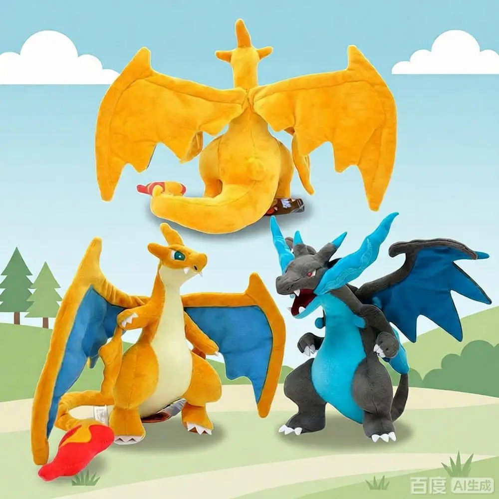 Pokemon Stuffed Anime Plush Toy para meninos e meninas, boneca de algodão macio, Charizard X & y, desenhos animados, presente de aniversário, decoração do quarto, sofá, Kawaii, 25cm