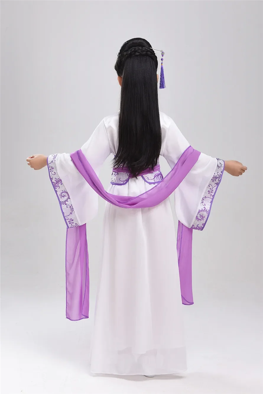 Traje de vestido de seda chinês para meninas, crianças quimono, fã étnico tradicional vintage, estudantes dança coro, hanfu