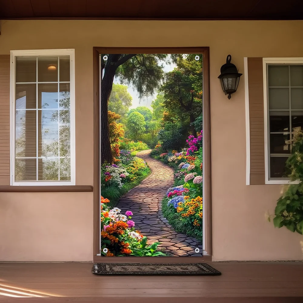 Vintage spring garden view door covers, perfect for indoor and outdoor decor, are ideal for bedrooms and parties