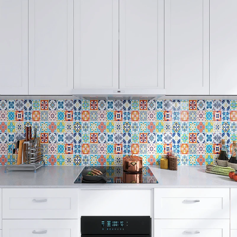1 Roll of 40cm Self-Adhesive Imitation Ceramic Tile Marble PVC Wallpaper Waterproof Home Decoration Wall Sticker