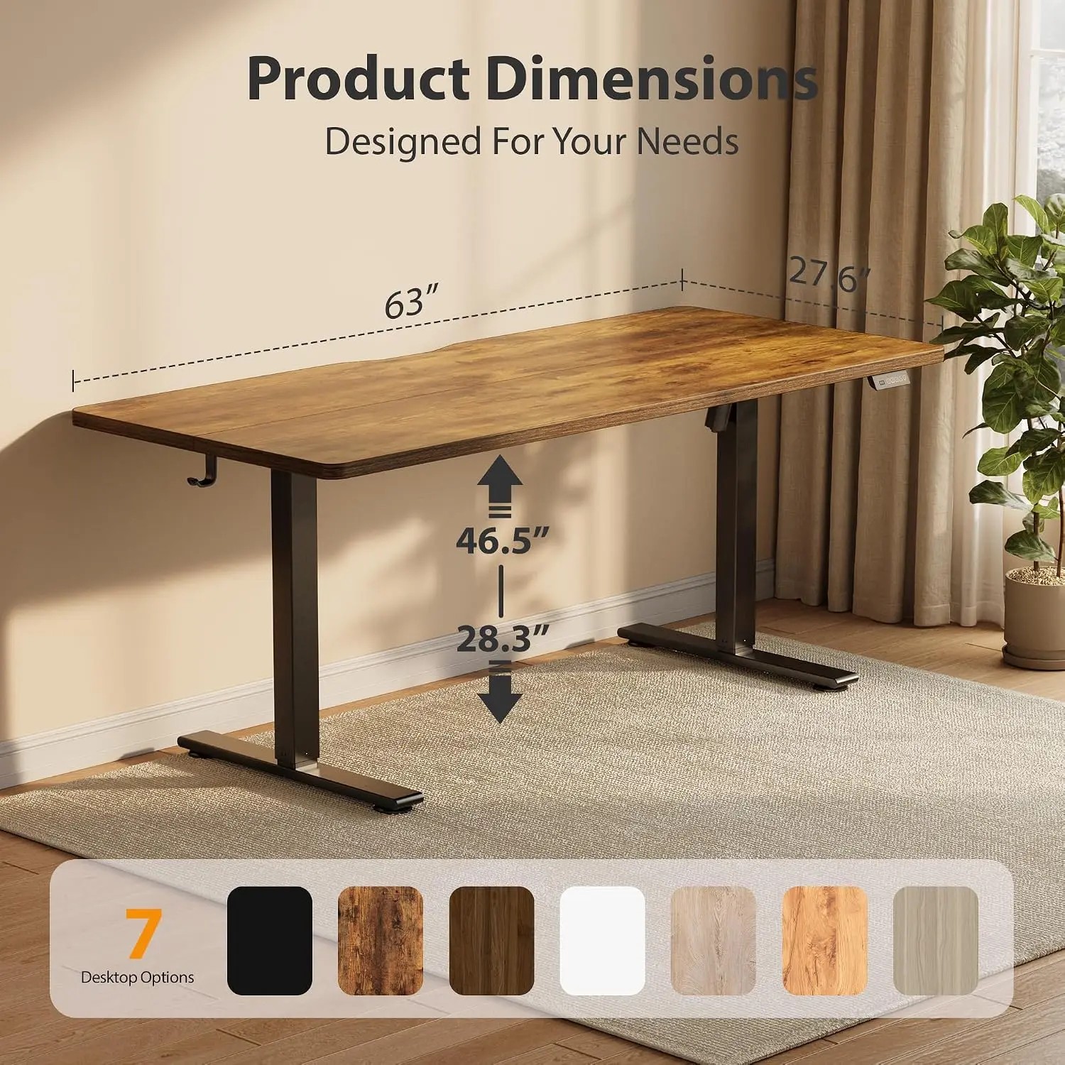 Electric Standing Desk 63x28 Inch Adjustable Height Home Office Workstation Splice Board Black Frame Rustic Brown, Customized