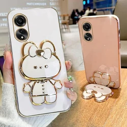 A 38 78 Rabbit Makeup Mirror Phone Holder Case On For Oppo A38 4G A78 4G A17 A18 OppoA38 OppoA78 Luxury Girl Woman Used Cover