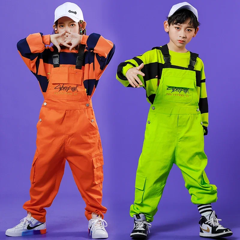 

Children's New Year's Day Hip Hop Street Dance Strap Pants Loose Fluorescent Trouser Jazz Dance Set Girls' Festival Fashion