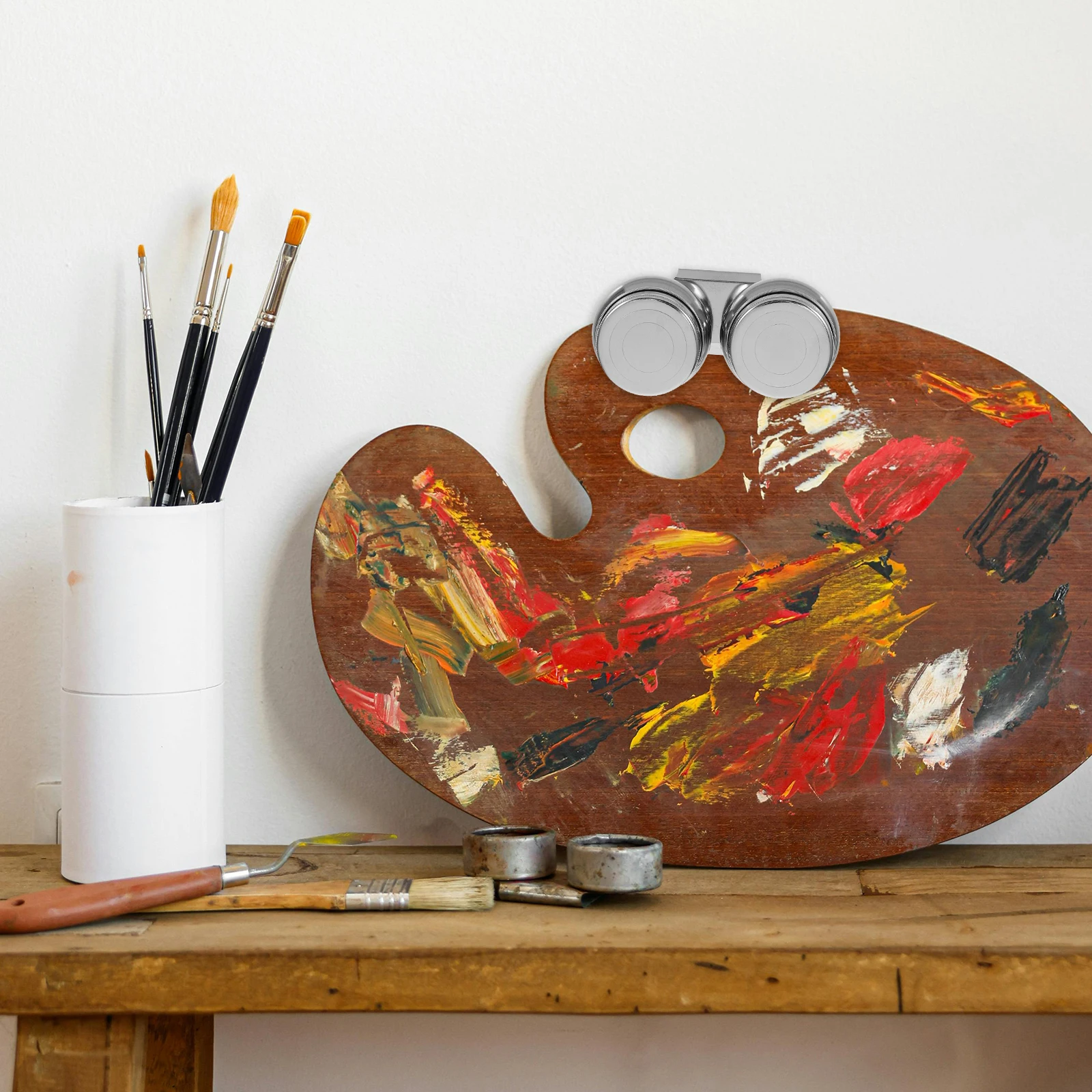 

2Pcs Stainless Steel Oil Painting Dipper Cup Dual Palette Brush Cleaner Portable Wash Pot for Outdoor Art Creations