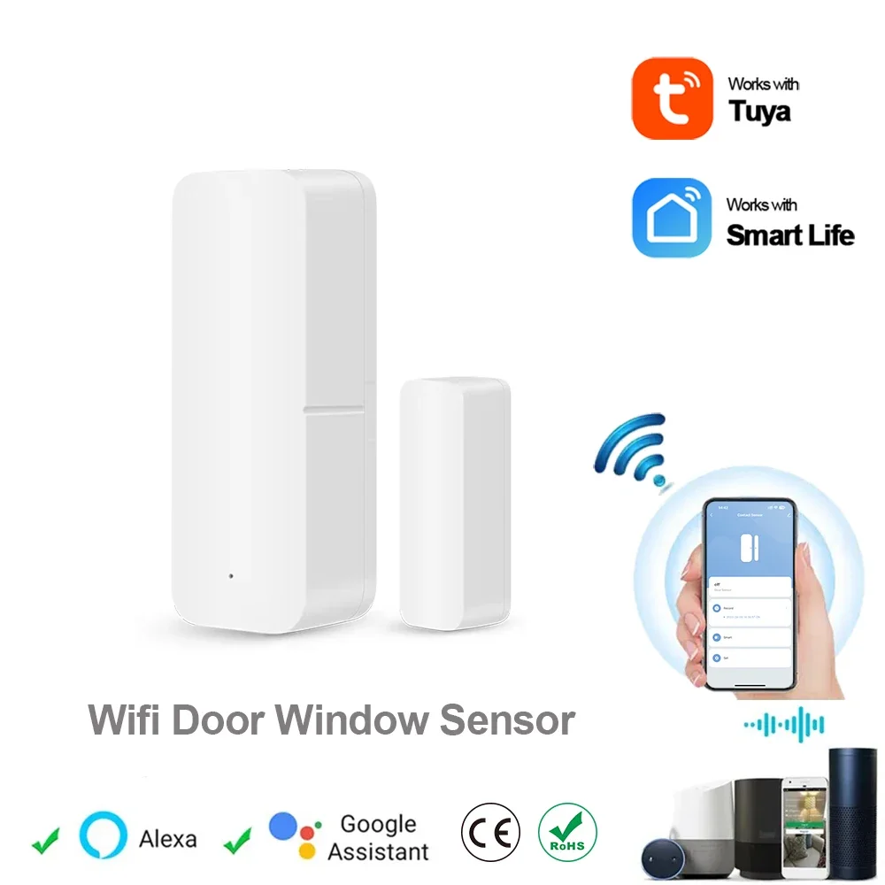 Tuya Smart WiFi Door Sensor Open Close Detector Smartlife App Control Notification Compatible with Alexa Google Home