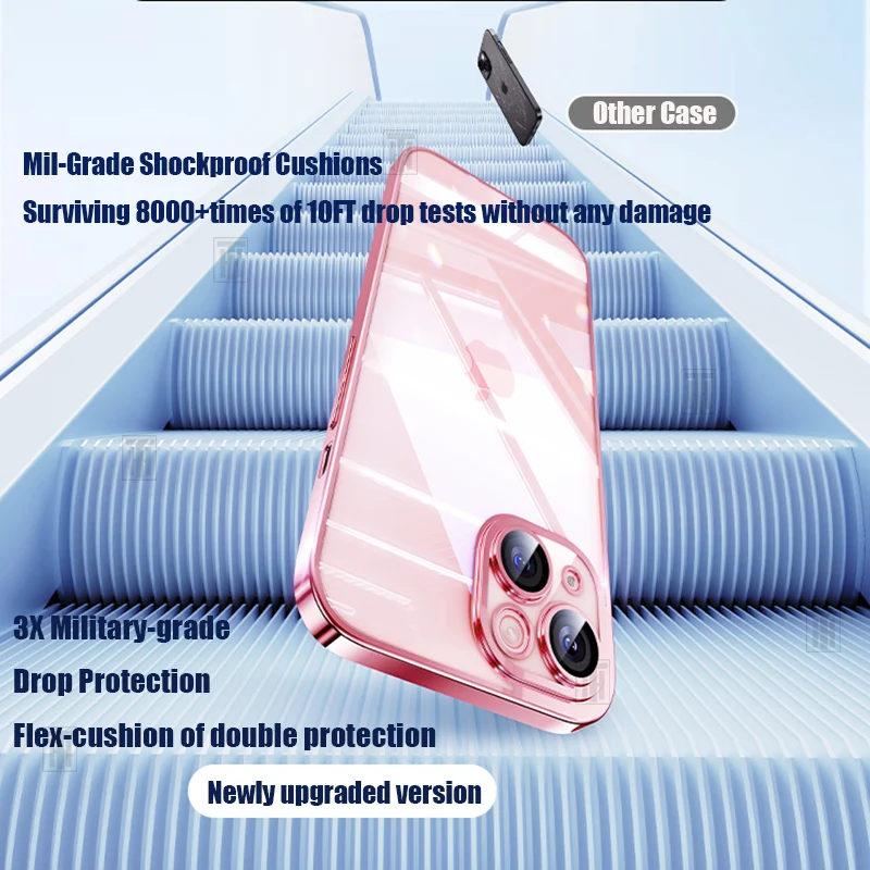 Official Not Yellowing High Clear Plating Case for iPhone 16 15 14 13 12 11 Pro Max Plus Ultrathin Lens Film Protect Soft Cover image 4