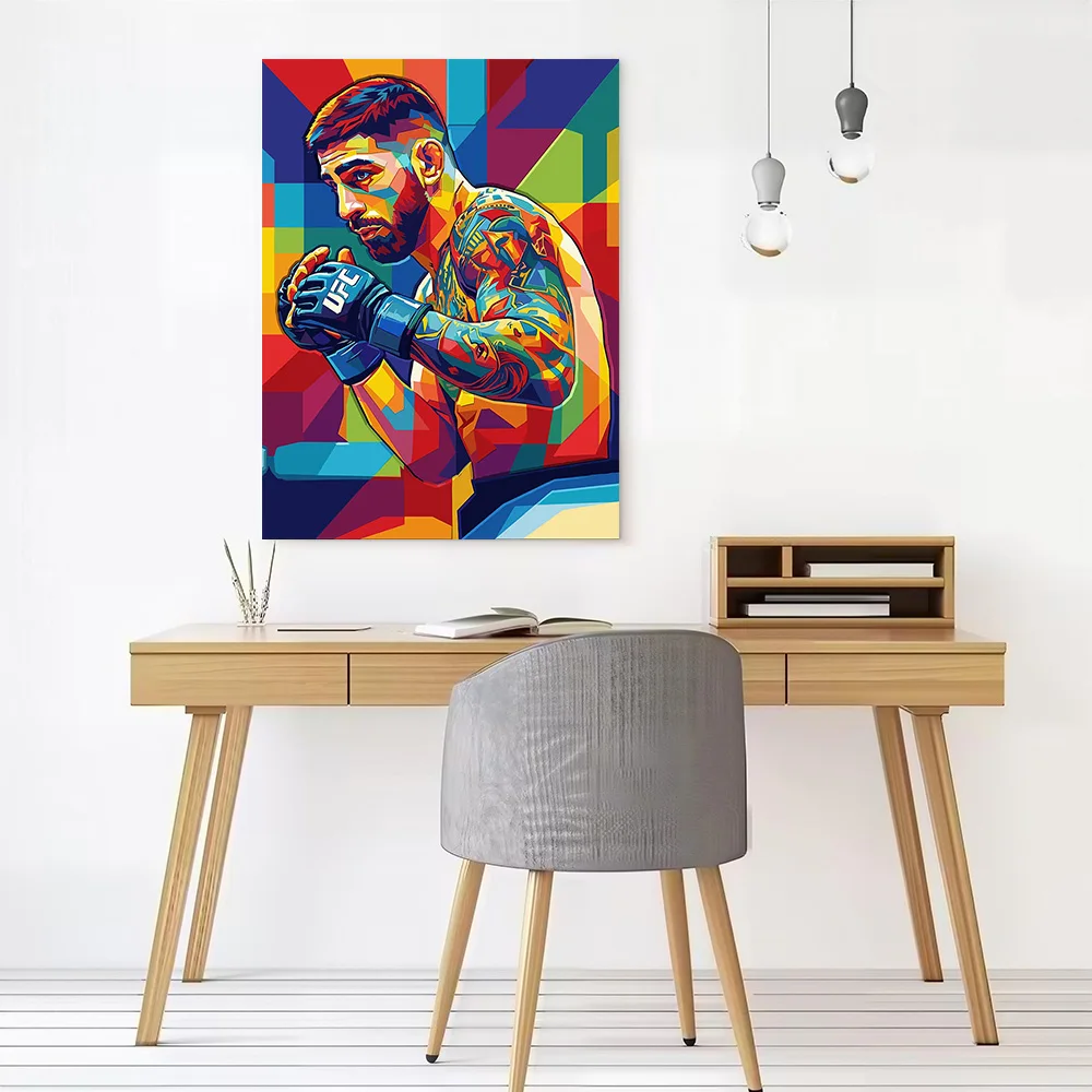 Ilia Topuria Colorful MMA Fighter Portrait Poster Customizable Printed Canvas Painting for Pictures Wall Art Walls Decoration