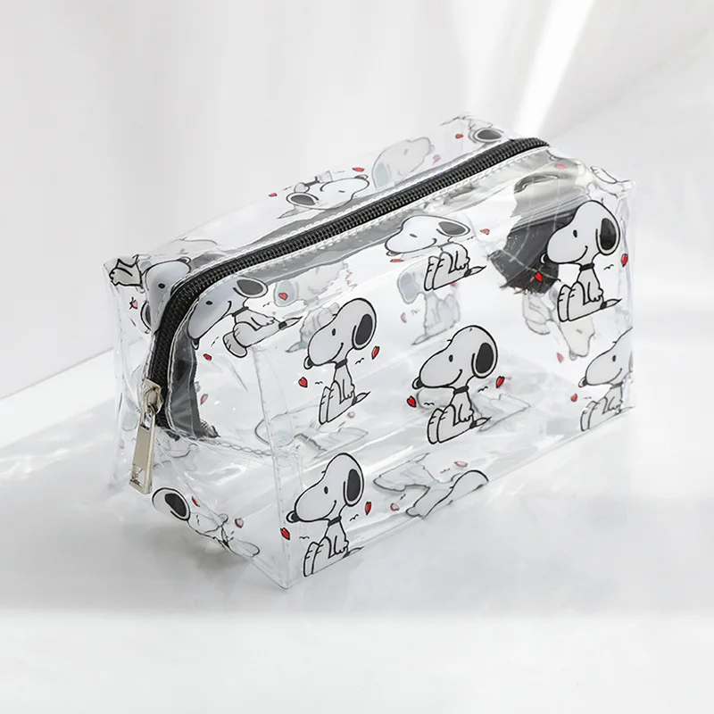 Cartoon Anime Kawaii Snoopy Puppy Flower Transparent Waterproof Cosmetic Bag Female Portable Girls Storage Travel Wash Bag Gift