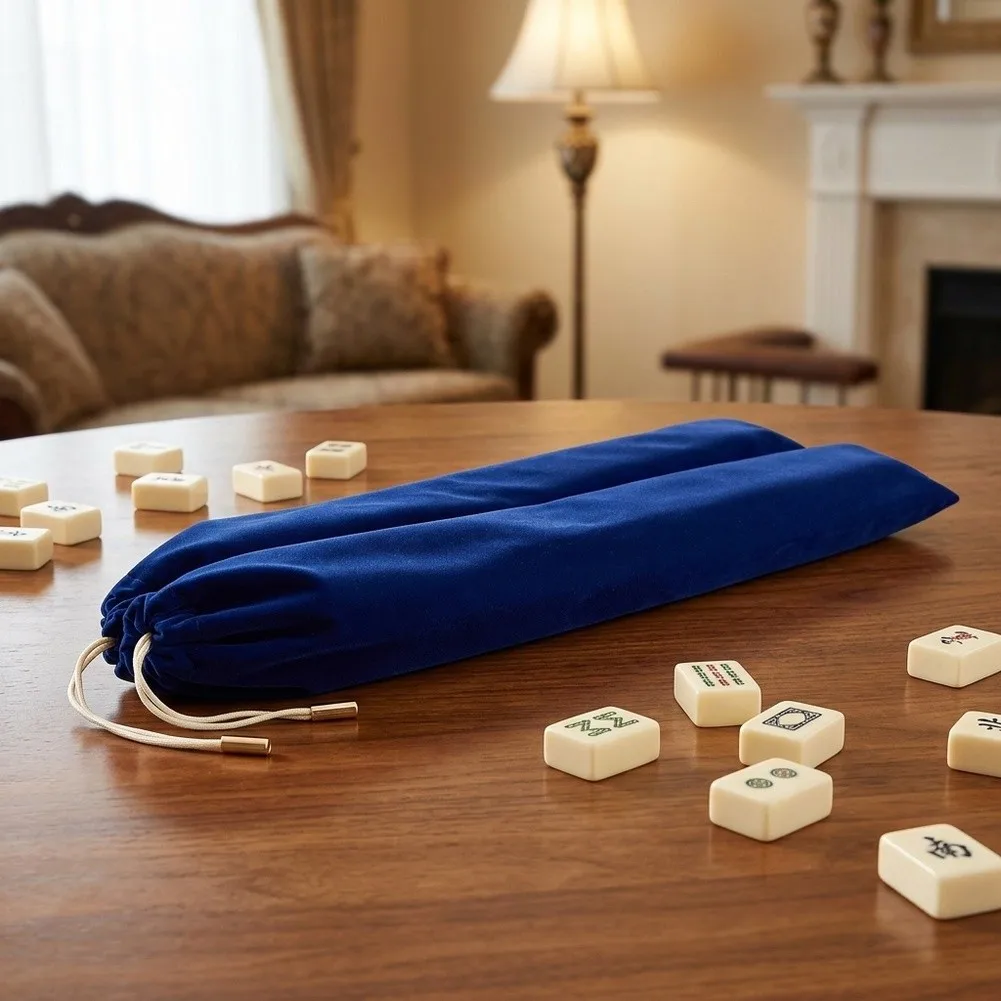 Velvet=Mahjong Rack Storage Bag For 4 Racks & Pushers, Dual Compartment Organizer Pouch With Drawstring For Gaming Parts