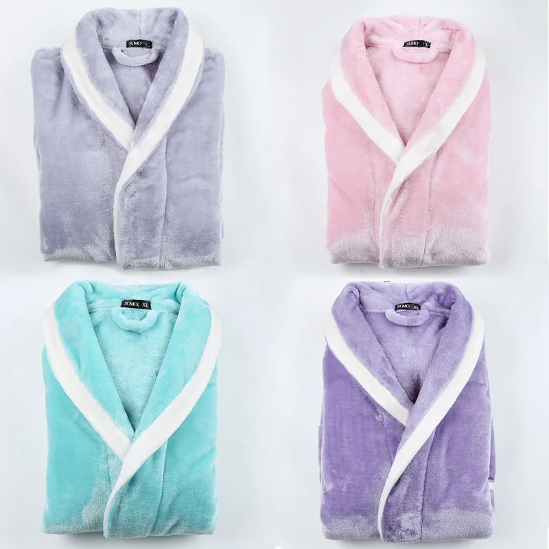 

Winter Flannel Warm Sleepwear Couple Thickened Coral Fleece Robe Nightgown Sexy Lapel Bathrobe Plus Size Loose Relaxed Sleepwear