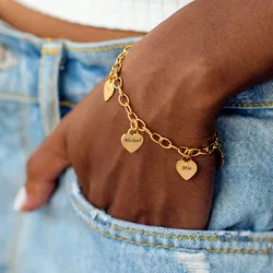 Customized Bracelet with Names Women Personalized Stainless Steel Heart Charm Bracelet 8 Names Family Friendship Bracelets 2024